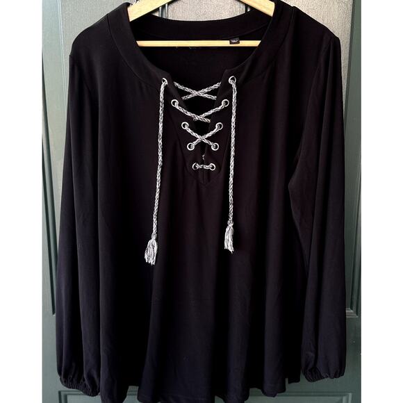 Dennis Basso Sz XL Black Knit Tie Front Relaxed Fit Tunic QVC Nautical Casual - Picture 3 of 7